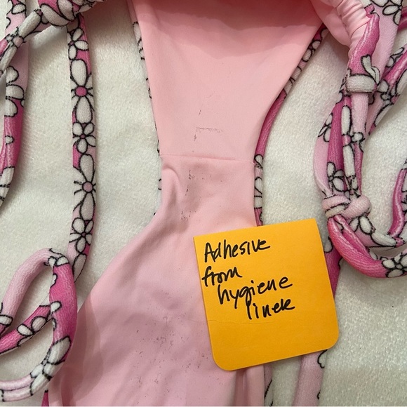 New! Frankie’s bikinis Tia Terry String Bikini Bottom Pink Daisy 3730 - Picture 5 of 9